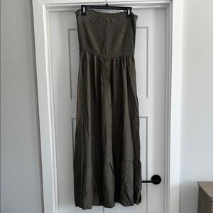 Smocked Waist Maxi Skirt - Olive - 224